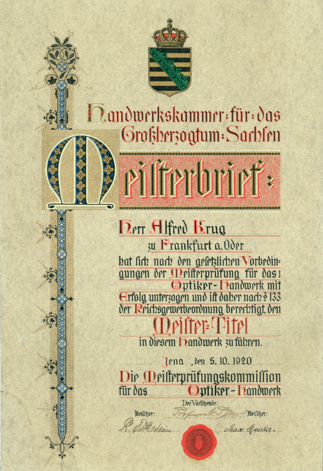 Meisterbrief von 1920